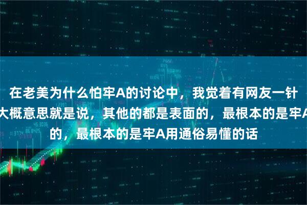 在老美为什么怕牢A的讨论中，我觉着有网友一针见血了。网友的大概意思就是说，其他的都是表面的，最根本的是牢A用通俗易懂的话